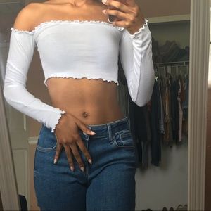 White cropped off the shoulder top